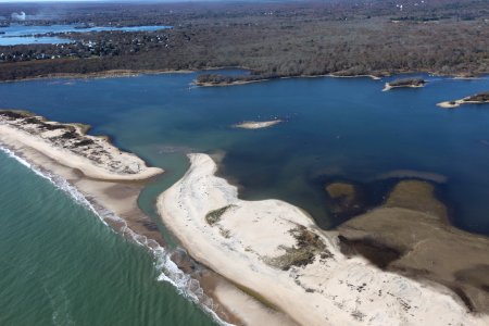 Aerial view of Trustom Pond breach, post-Hurricane Sandy (RI) photo