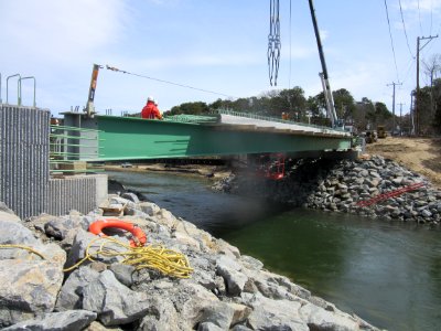 Bridge construction at the Muddy Creek wetland restoration project site