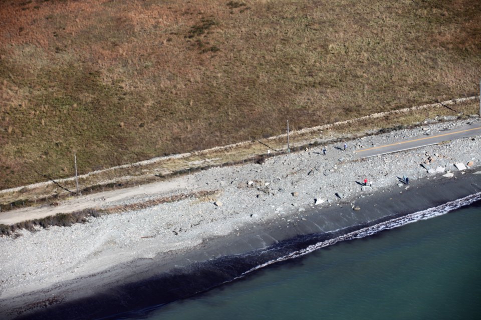 Debris on entrance road to Sachuest Point National Wildlife Refuge (RI)
