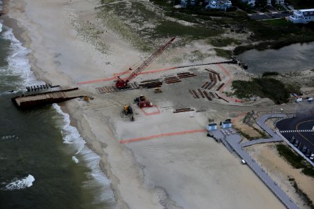 Aerial view of the nearly complete Wreck Pond dunes restoration project - October 2016