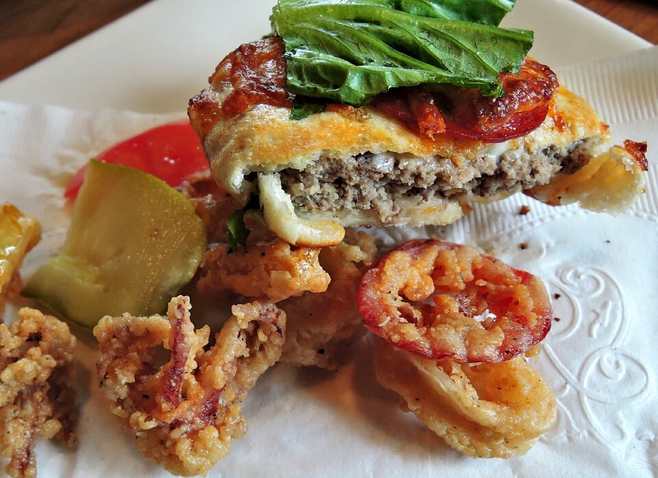 Calamari food brown pizza