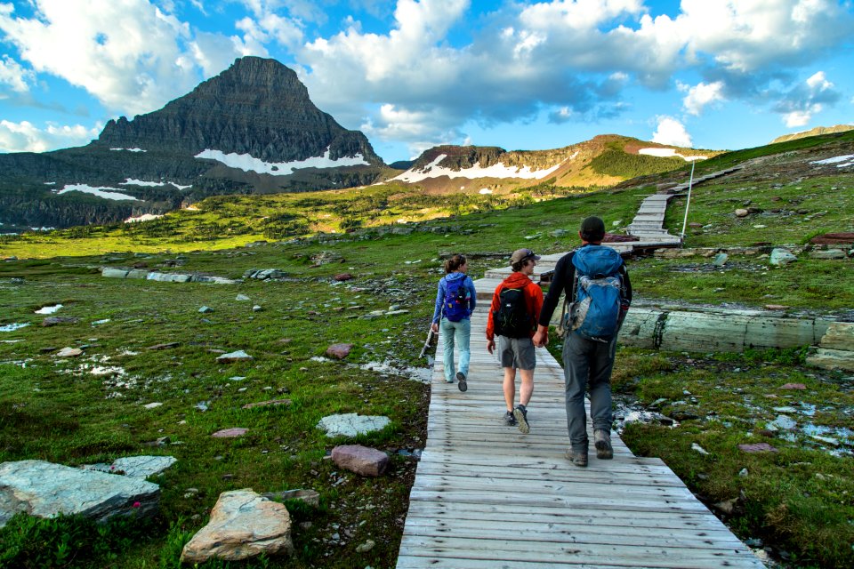 Hikers on the Hidden Lake Boardwalk