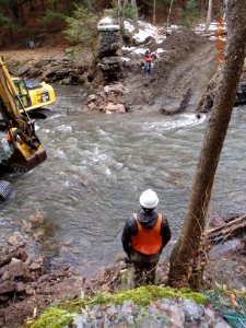 Spillway removal at the Fall River Dam, Gill, Mass