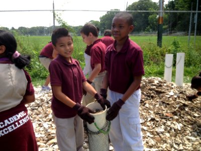 Students from West Ave. School with a complete shell bag