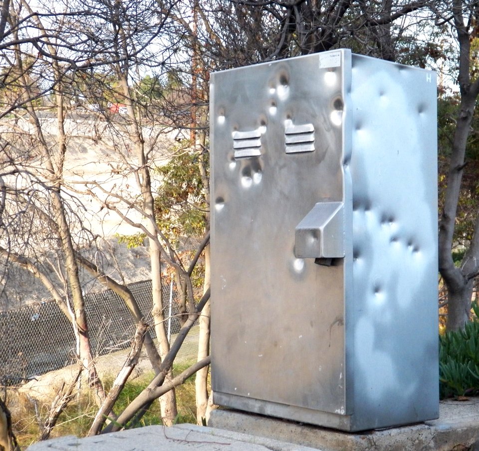 shotgun blasted traffic control box