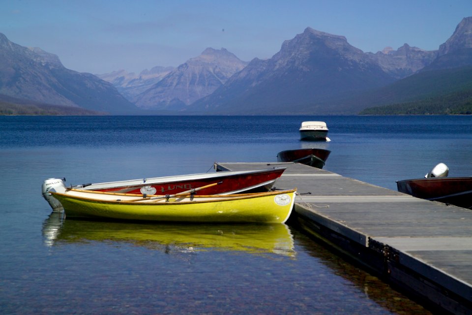 Boats tied up on Lake McDonald