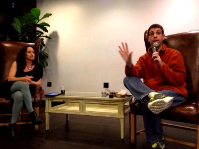 B.J. Mendelson being interviewed by Lisa Hyman of LeadDog Marketing Group