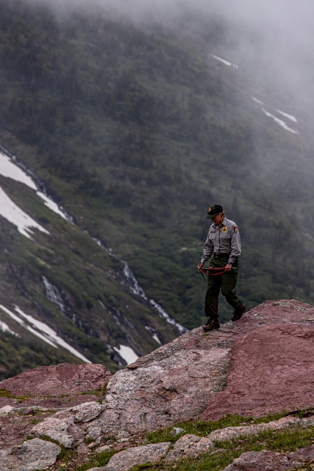 A park ranger patrolling the alpine.