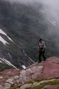 A park ranger patrolling the alpine.