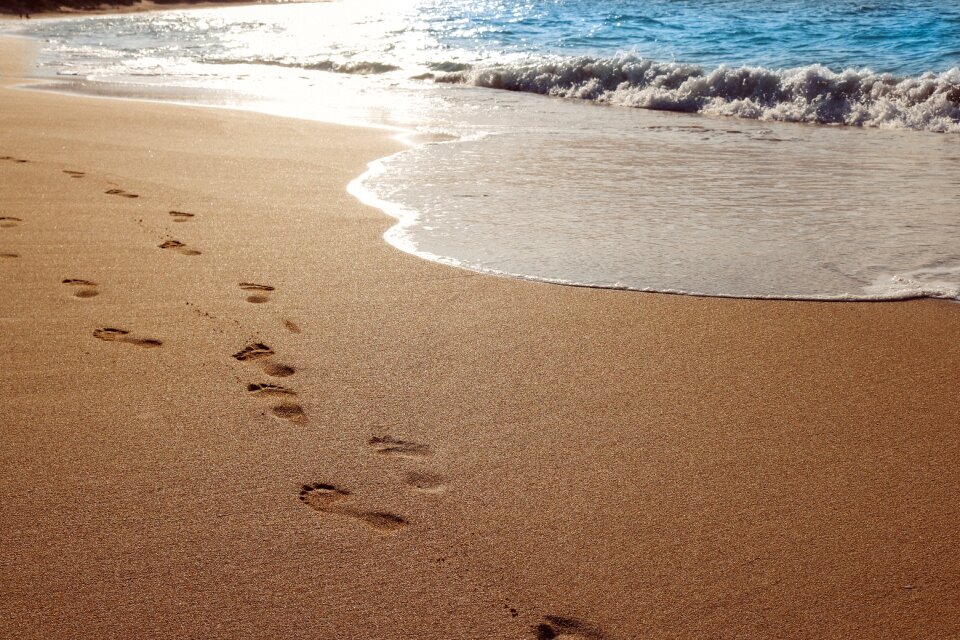 Water footprints beach sand photo
