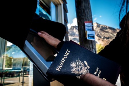 Passport to cross into Goathaunt from Waterton townsite in Canada. photo