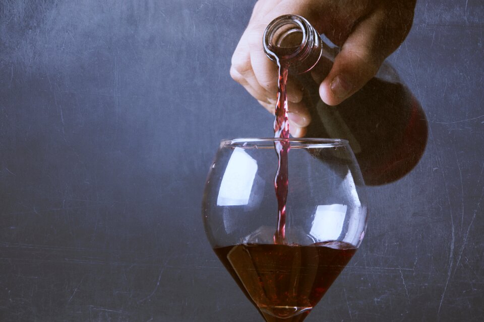 Bowl glass of wine glass of red wine