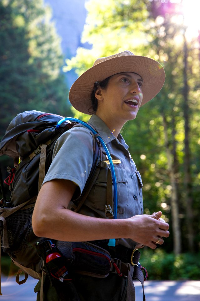 A park ranger enjoying a hike to Avalanche Lake.