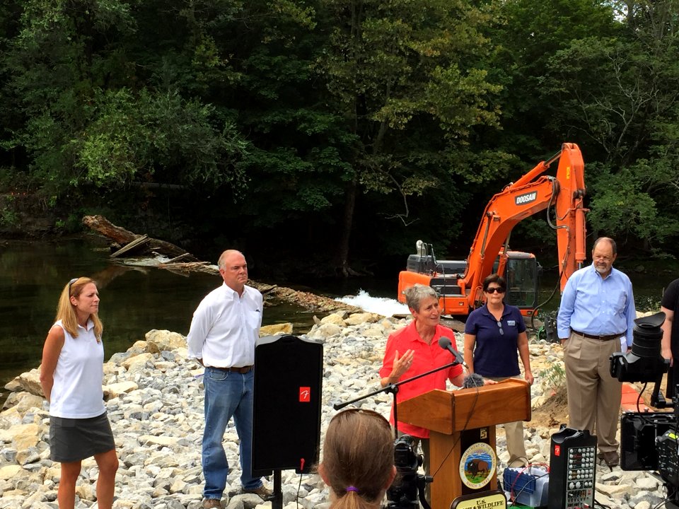 Secretary Jewell speaks at the Hughesville Dam removal event on September 8, 2016