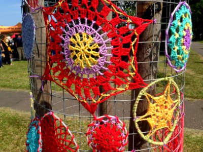 Yarn bombs at Leith Festival