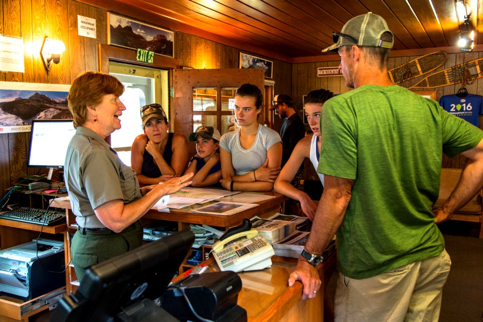 Visitors at the Many Glacier Ranger Station
