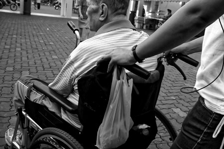 Pushed carer black and white photo