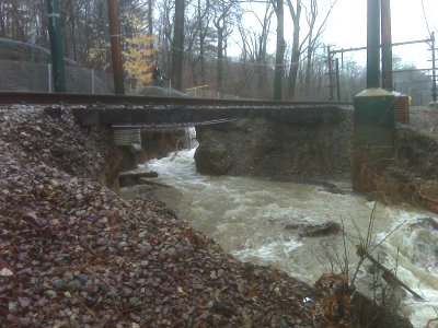 Flood Washout, MBTA Green Line D Branch, Newton, MA, March 15, 2010