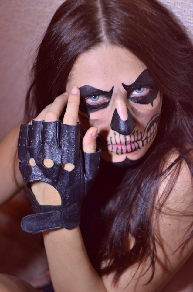 Skull drawing on the face portrait