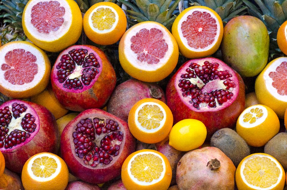 Lemon grapefruit pomegranate photo