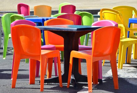 Tables and chairs color coffee terrace photo