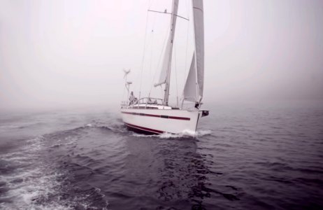 Yachting in the mist of the fog photo