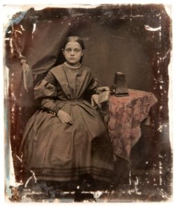 Ambrotype - girl with stereo viewer and card (union case image #3 with mat and glass removed) photo