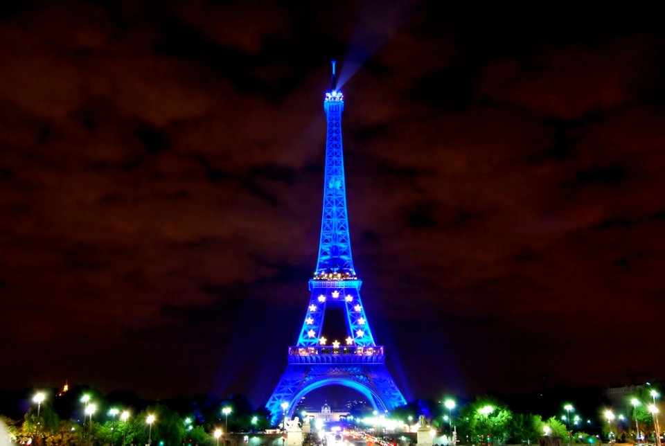 Lady in blue,  Eiffel Tower in blue at night, (la Tour Eiffel en bleu)