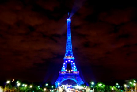 Lady in blue, Eiffel Tower in blue at night, (la Tour Eiffel en bleu) photo
