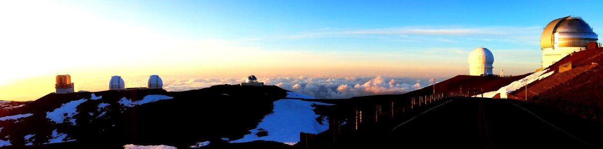 Telescopes on Mauna Kea at sunset photo