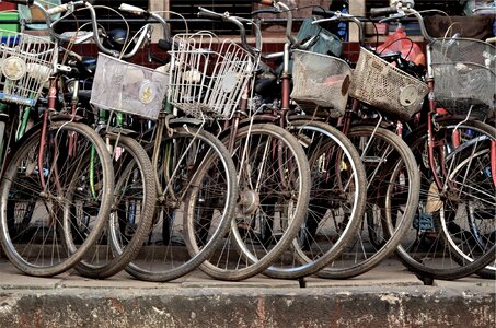 Bicycles baskets brown bike photo