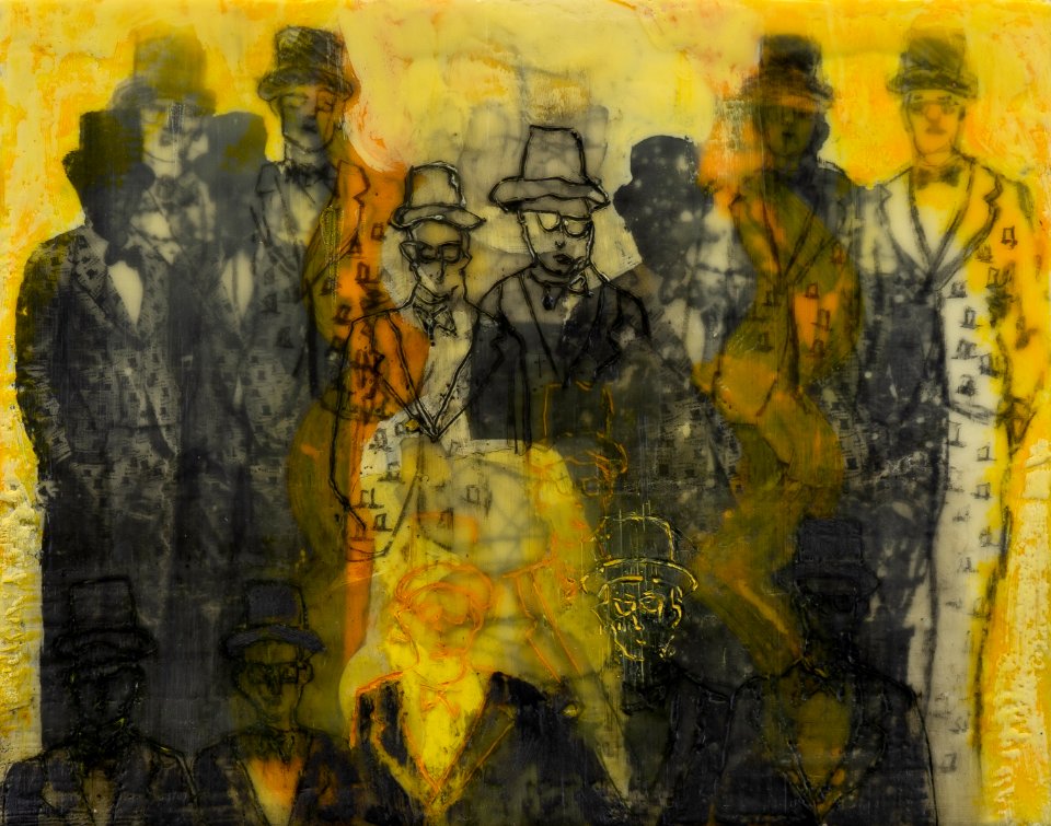 004 | Beverly Ryan | 15 Guys Named Moe | Encaustic | 11x14
