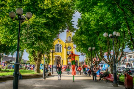 "La Murga Del Sur" en plaza de Armas de Castro - Chiloé - Chile. Verano 2018. photo