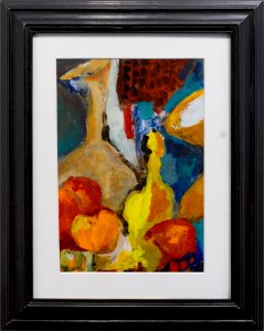 031 | Carol Kennedy | Yellow Bottles and Fruit | Acrylic | 18x14