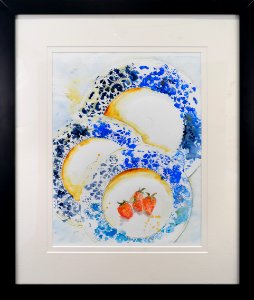 357 | Alex Tolstoy | Strawberries with Blue Plates | Watercolor | 27x22