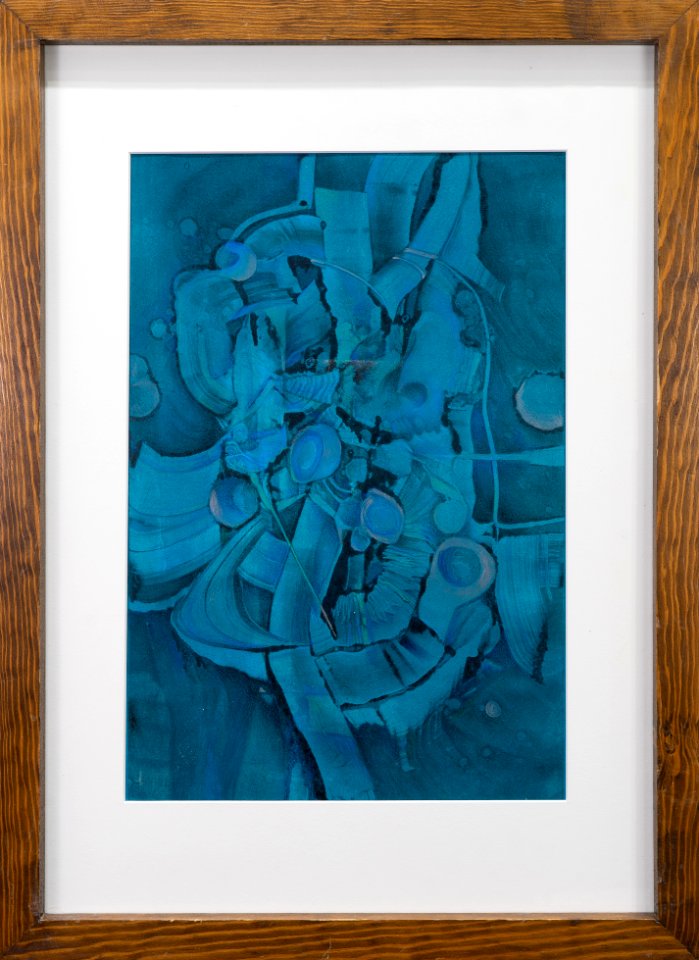563 | Betsy LeBleu Curry | Blue Abstract | Mixed Media | 26x18