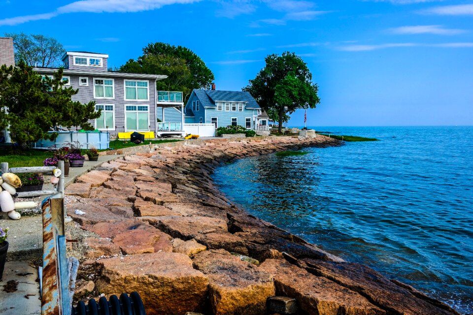 Beach house blue skies blue house
