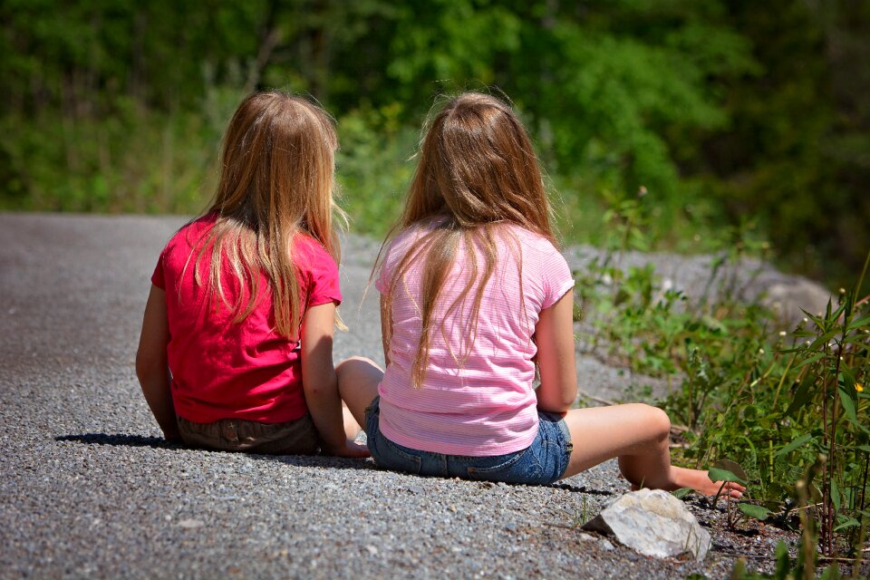 Blond long hair sitting