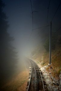 Gear train in the fog, Pilatus, Switzerland