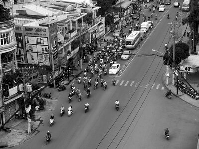 Hanoi motorcycle black and white