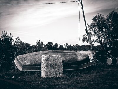 Landscape rowing boat old photo