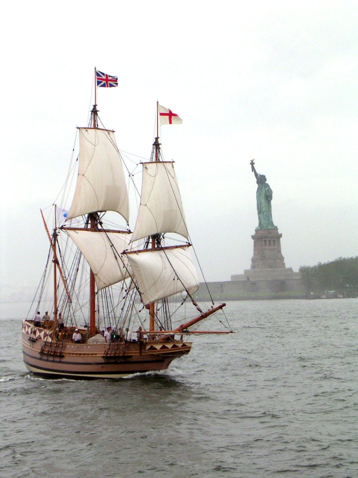 Released to Public: Replica of Godspeed Passes Statue of Liberty by NASA photographer (NASA)