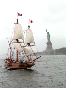 Released to Public: Replica of Godspeed Passes Statue of Liberty by NASA photographer (NASA)