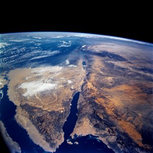 Released to Public: Sinai Penninsula and Dead Sea from Space Shuttle Columbia, March 2002 (NASA)