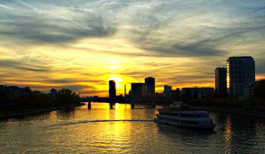 River ship sunset