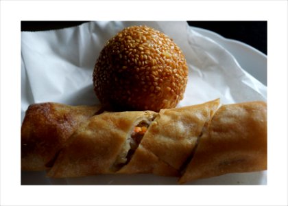 Glutinous rice peanut ball and spring roll photo