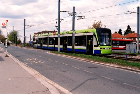 Croydon tram 2555 approaches New Addington terminus