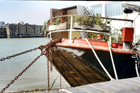 Bow of boat with plants at Rotherhithe photo