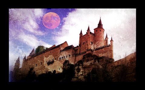 Red Moon over Castle, Segovia, Spain photo