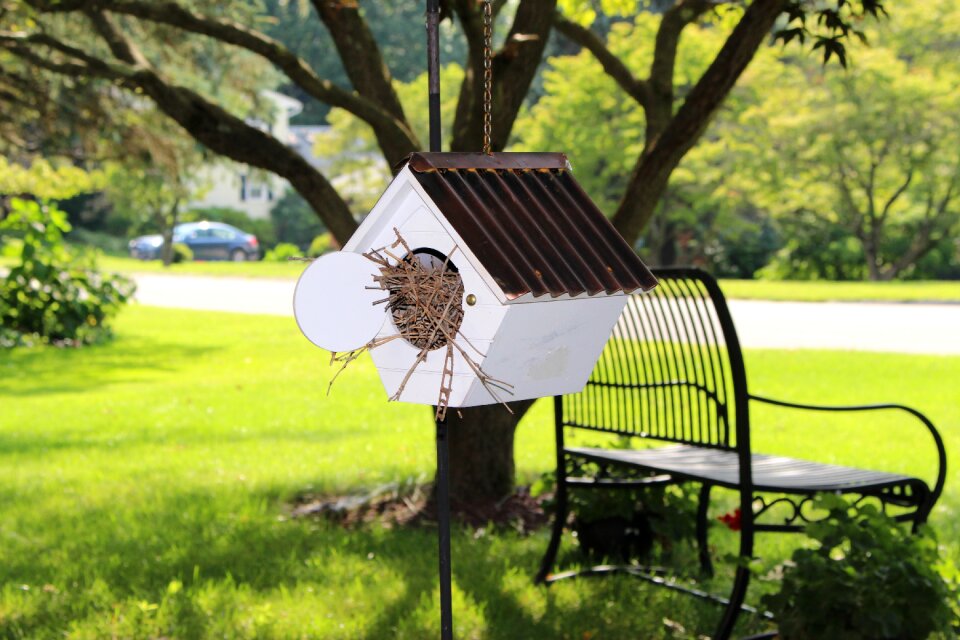 Birdhouse bench garden